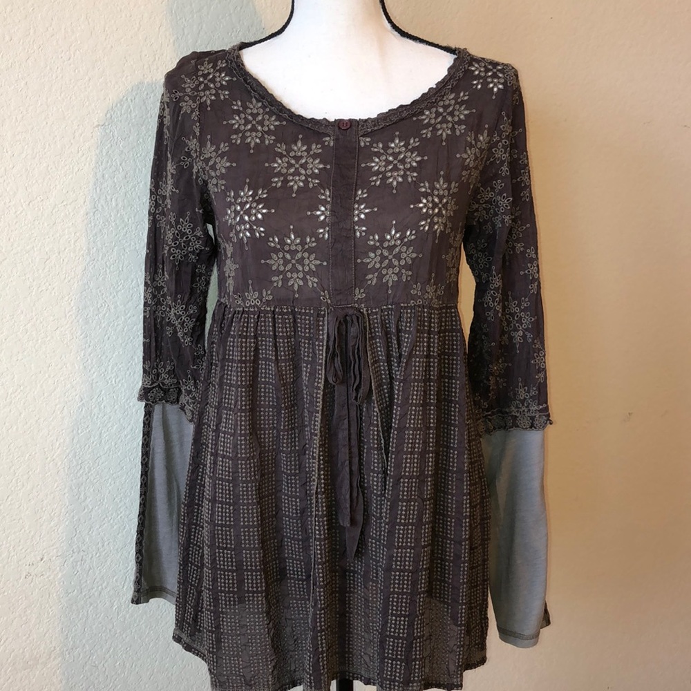 Johnny Was Baby Doll Brown Eyelet Tunic